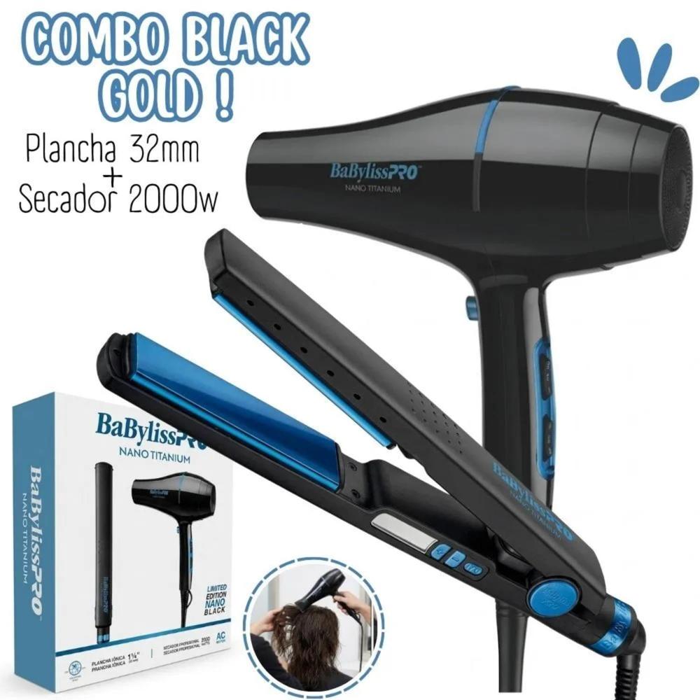 Combo BabylissPro Edicion Ilimitada Plancha Blue Black mas Secador Nano Blue  BBLPP4PE