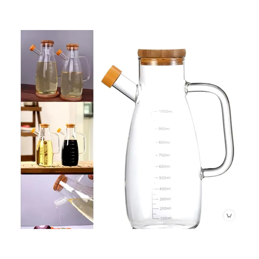 Aceitera de Vidrio Borosilicato con Tapa de Bambú