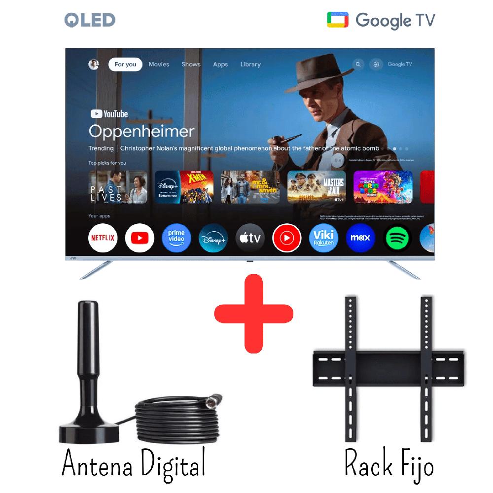 Televisor JVC 65 Pulgadas QLED UHD 4K Google TV Smart TV LT-65KM748 - Antena Digital - Rack Fijo
