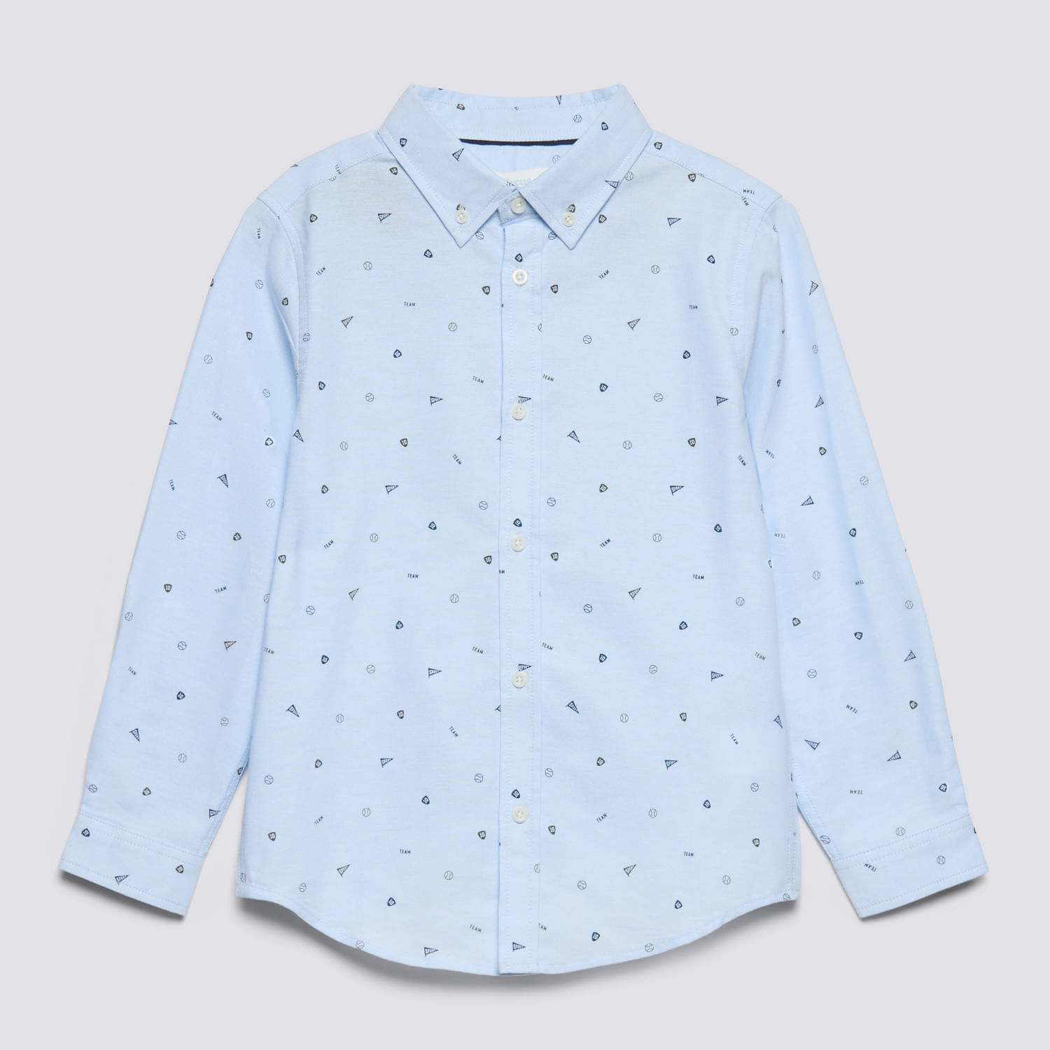 Camisa Manga Larga Para Niño Básico Oxford Mini Print Circus Celeste Talla 10