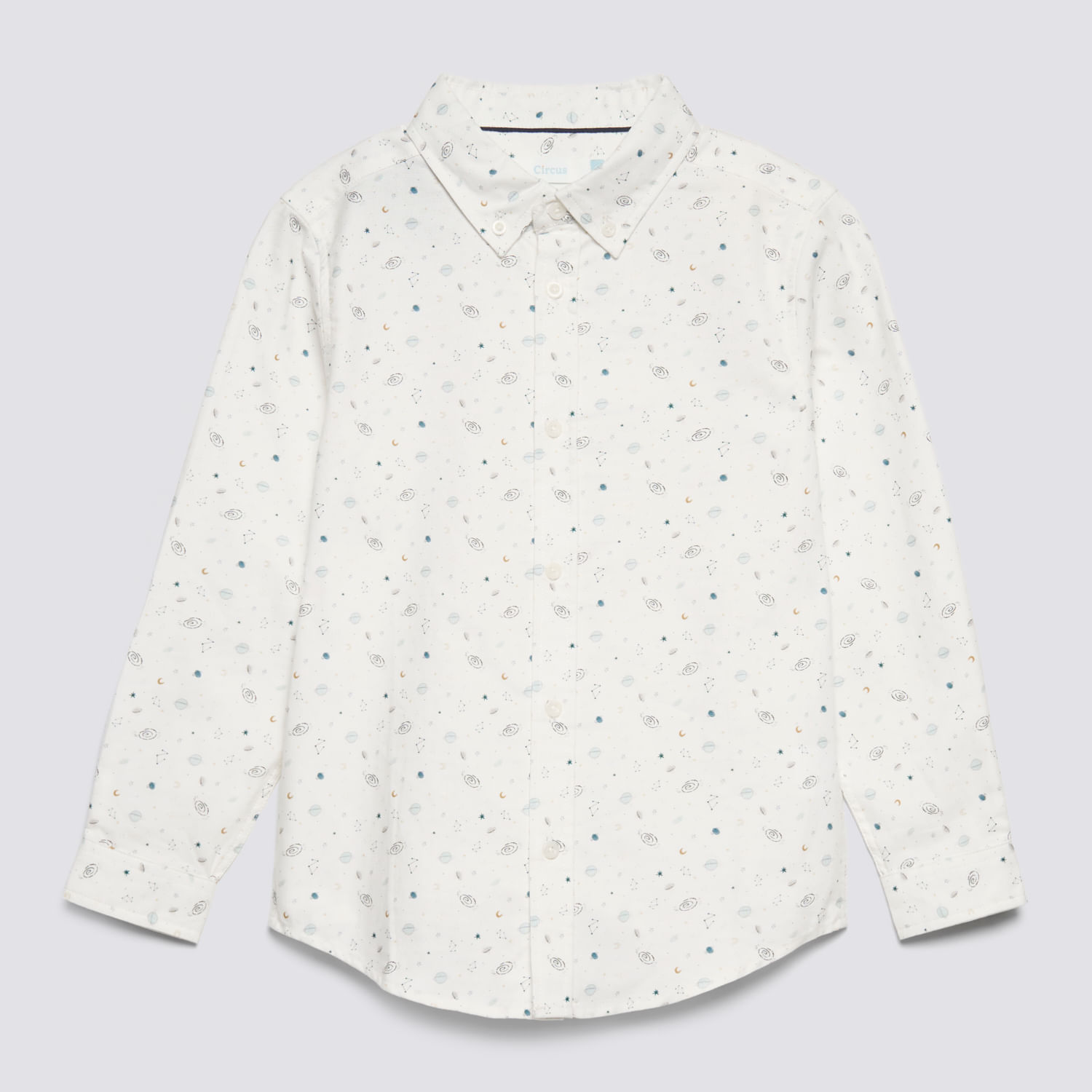 Camisa Manga Larga Para Niño Básico Oxford Mini Print Circus Ecru Talla 12