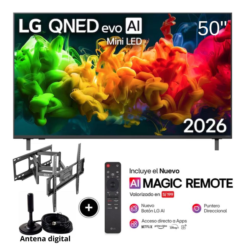 Televisor LG 50 AI QNED evo Mini LED 4K Smart TV 50QNED80BSG + Rack Giratorio