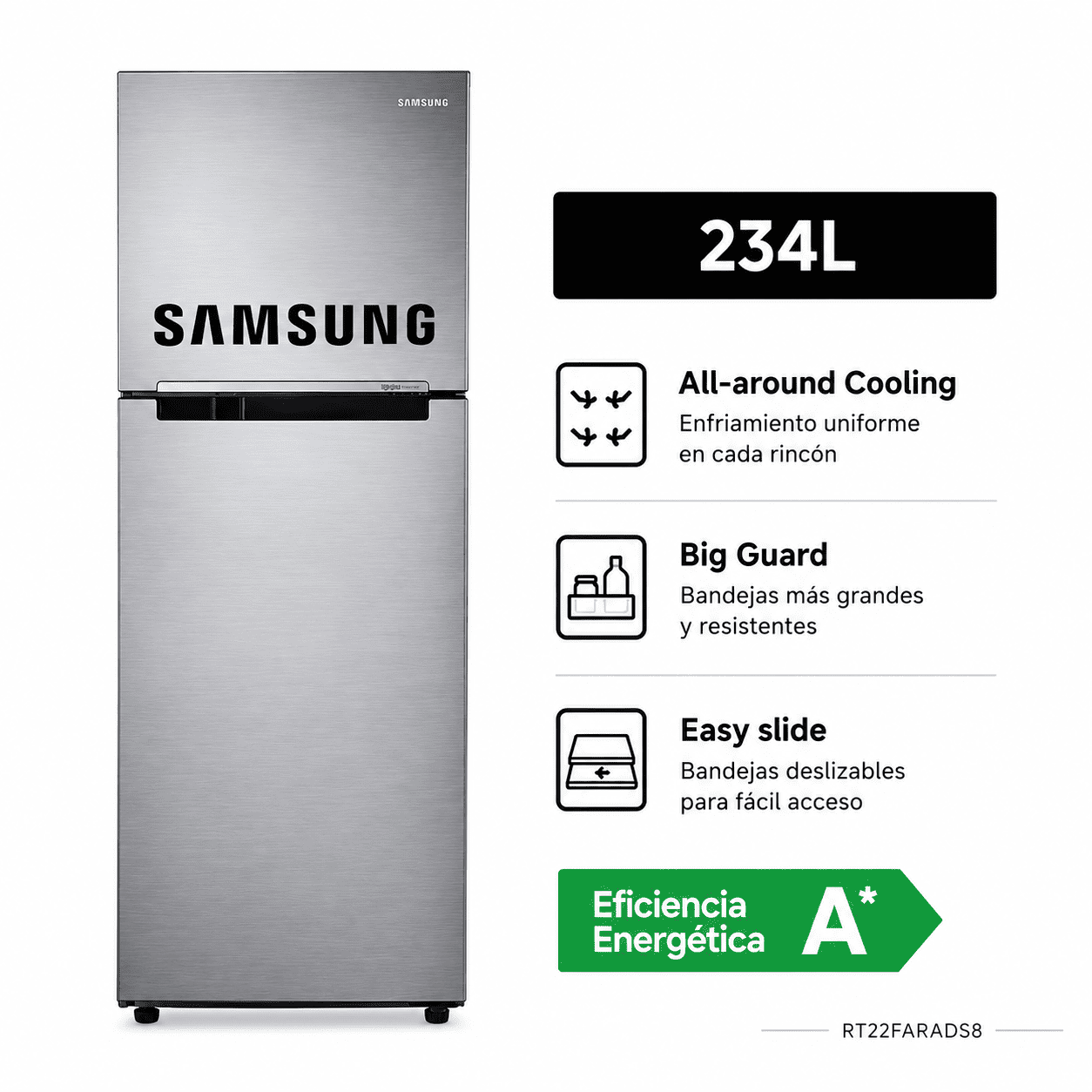 REFRIGERADORA SAMSUNG RT22FARADS8 234LT GRIS