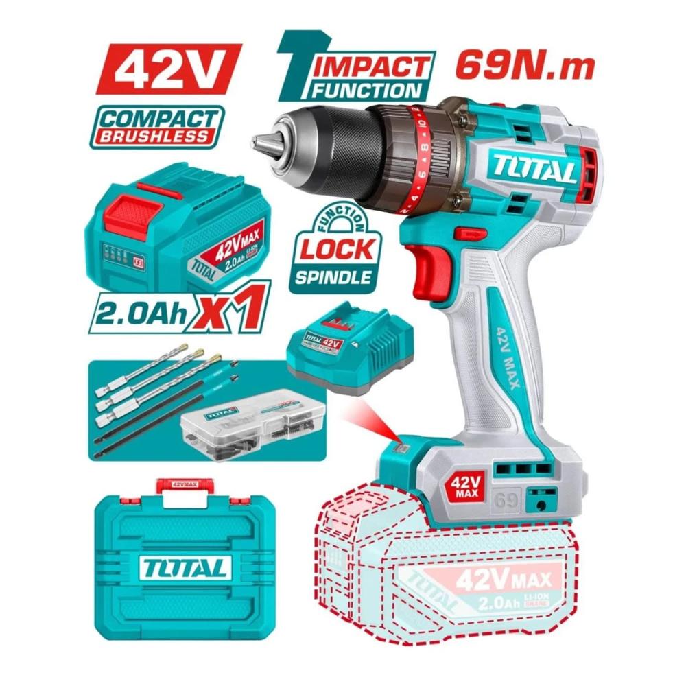 TALADRO PERCUTOR BRUSHLESS TOTAL 42V 69NM (TIDLI426981)
