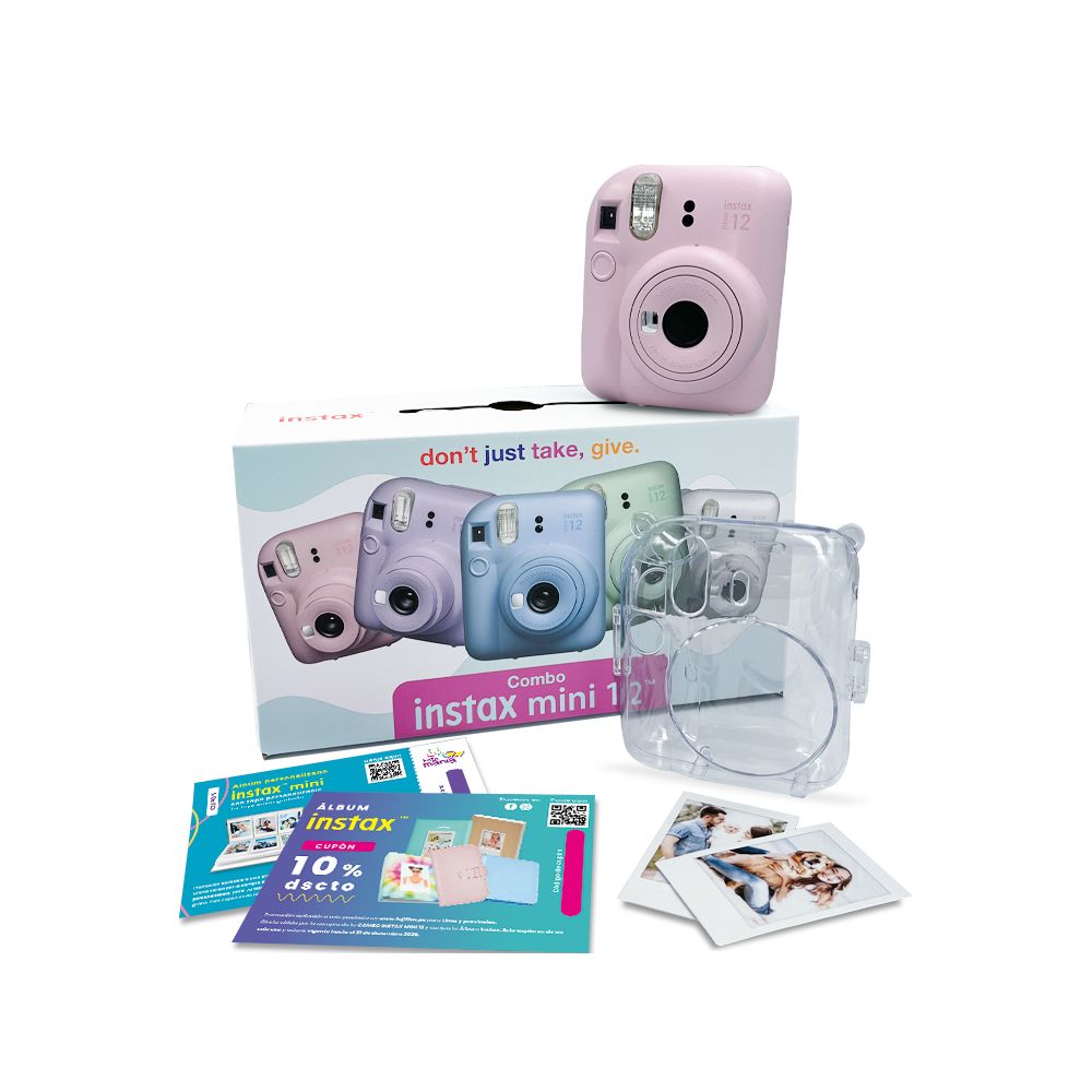 Cámara Instax Fujifilm Mini12 Rosa Flor Pack 10 Estuche II Cupón