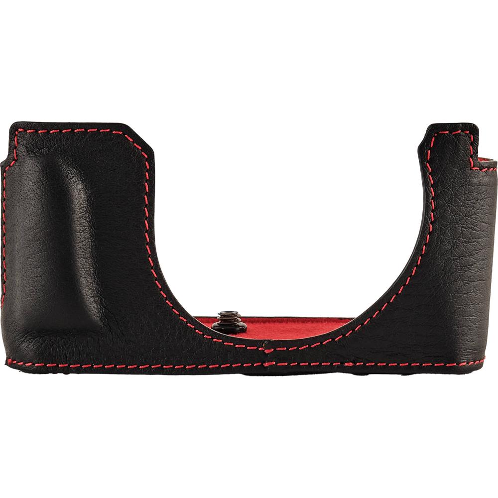 Oberwerth Half Case para Leica D-Lux 8 - Cuero Vacuno Negro con Costuras Rojas, Interior d