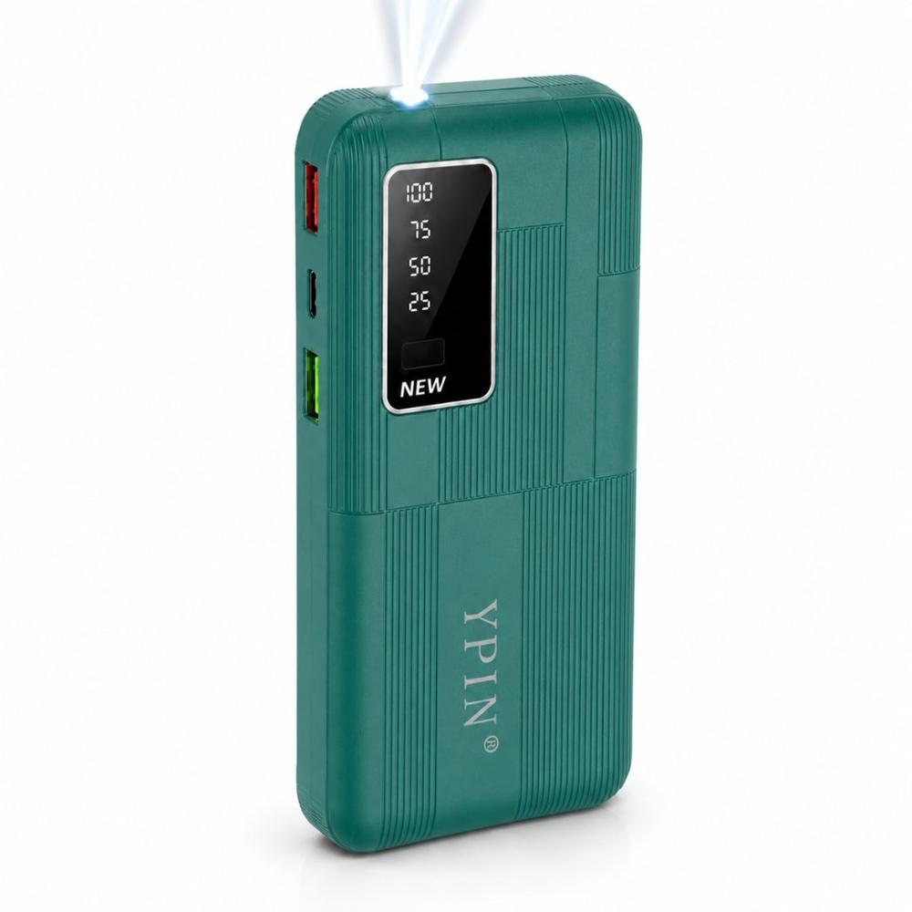 Cargador Power bank YP-022 Carga Rápida 20000mAh 3 Salidas USB y C Linterna Led Verde