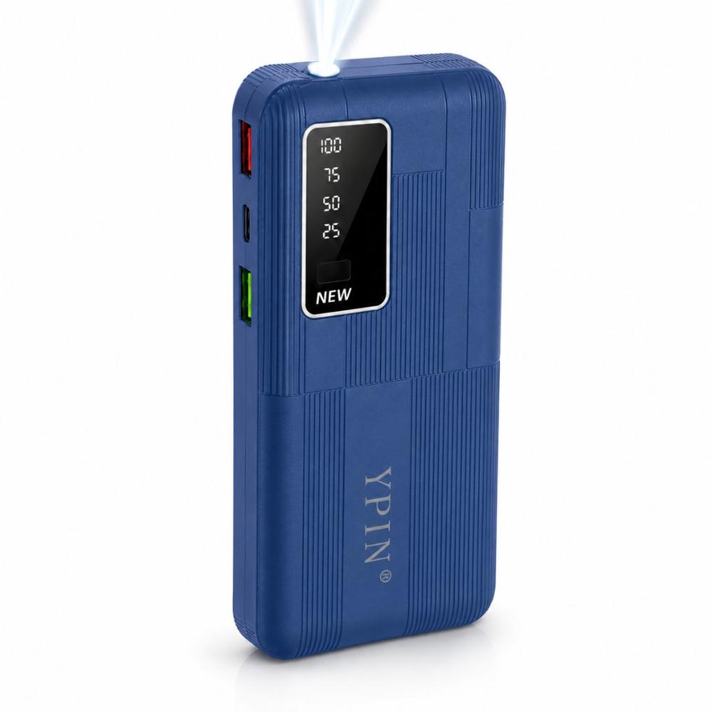Cargador Power bank YP-022 Carga Rápida 20000mAh 3 Salidas USB y C Linterna Led Azul