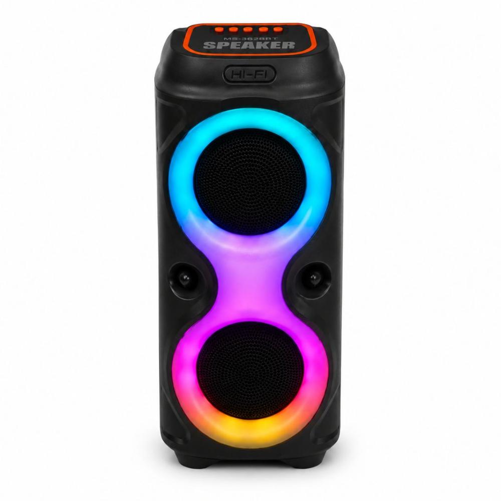 Parlante Bluetooth Inalámbrico MS-3628BT Luces LED RGB 20W con Doble Parlante de 4 pulgadas