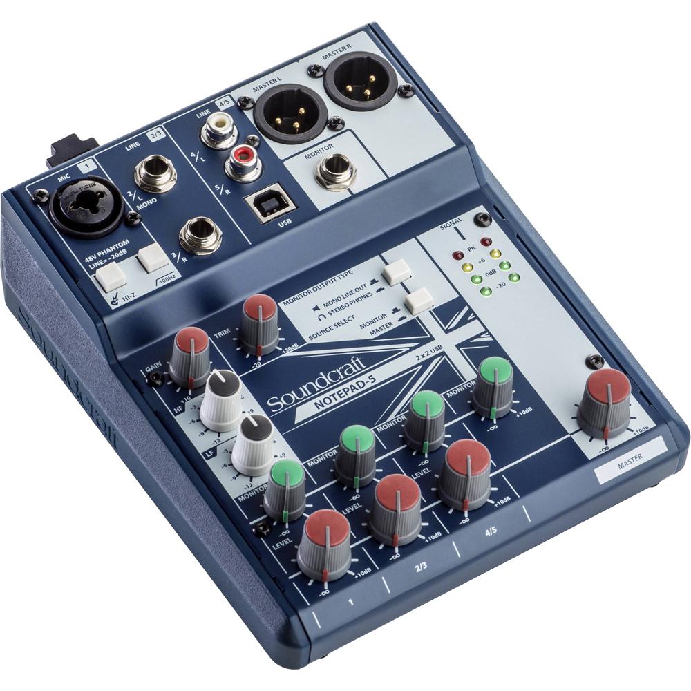 Soundcraft Notepad-5 Consola de Mezcla Analógica de 5 Canales con Interfaz USB 2x2, Entra