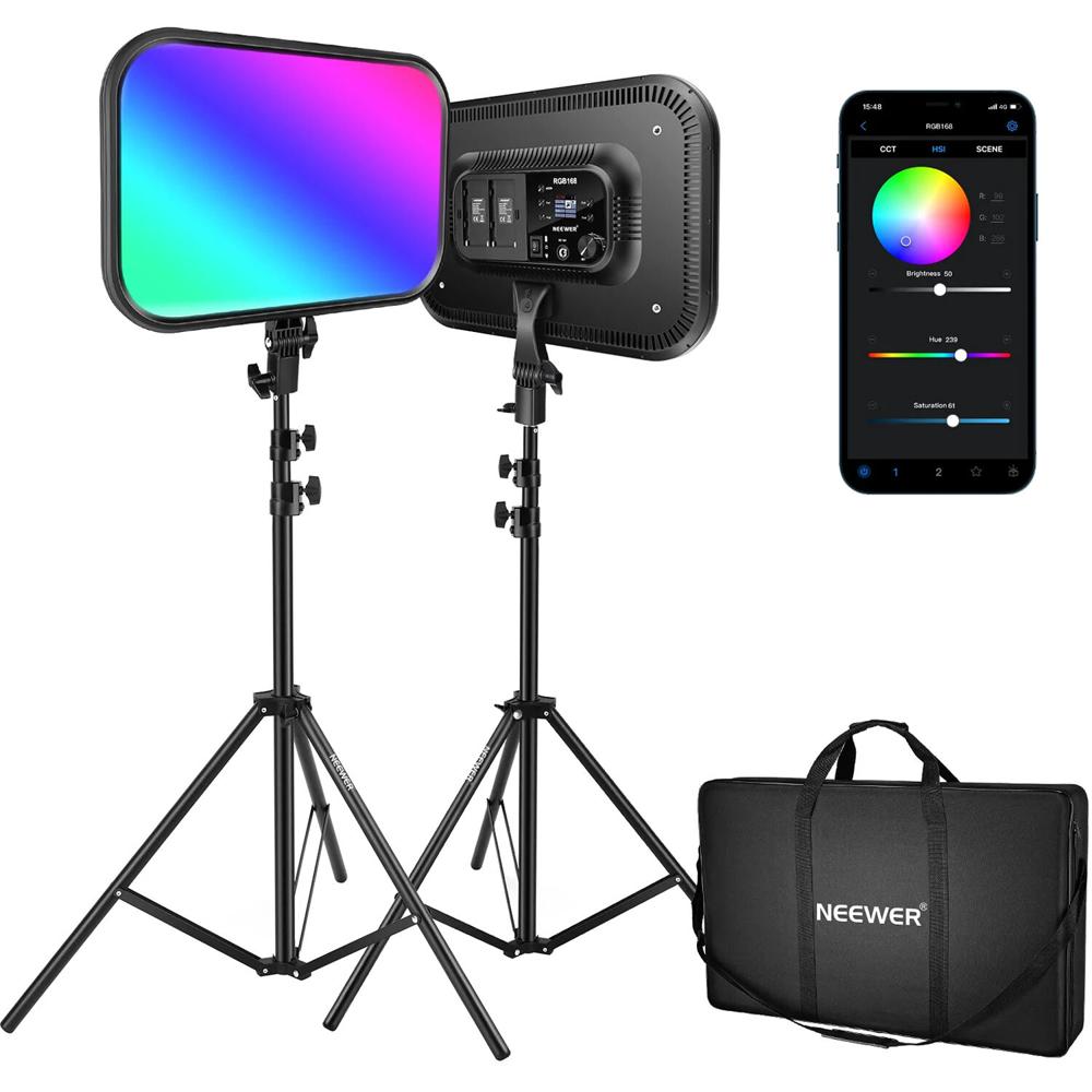 Neewer Kit de Iluminación LED RGB168 con 2 Paneles y Soportes Ajustables, Temperatura de