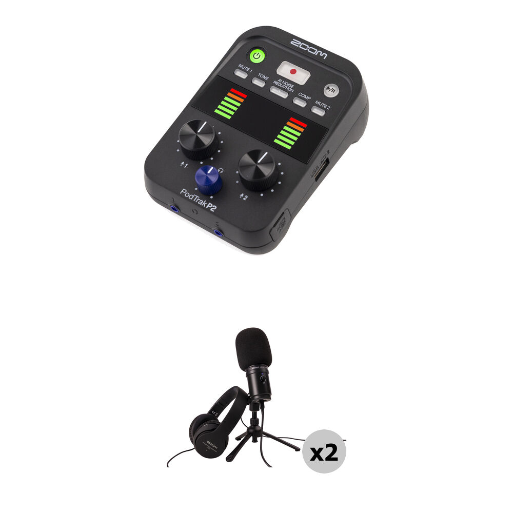 Zoom PodTrak P2 Kit de Grabación USB Dual con 2 Micrófonos ZUM-2 y Accesorios