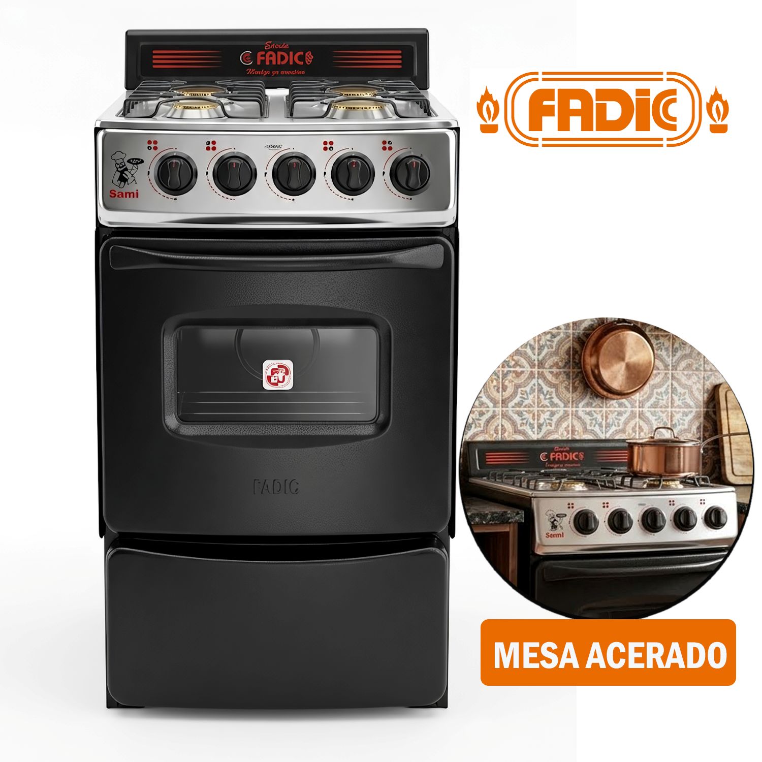 Cocina Fadic con respaldar y Horno 20 Sami 4H Negro
