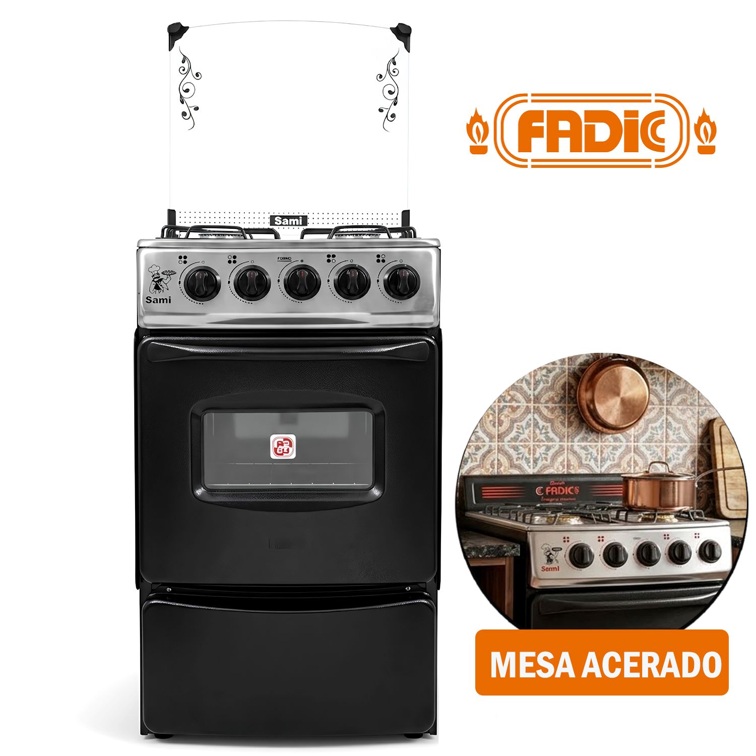 Cocina con tapa de vidrio y Horno FADIC Sami 4h Negro