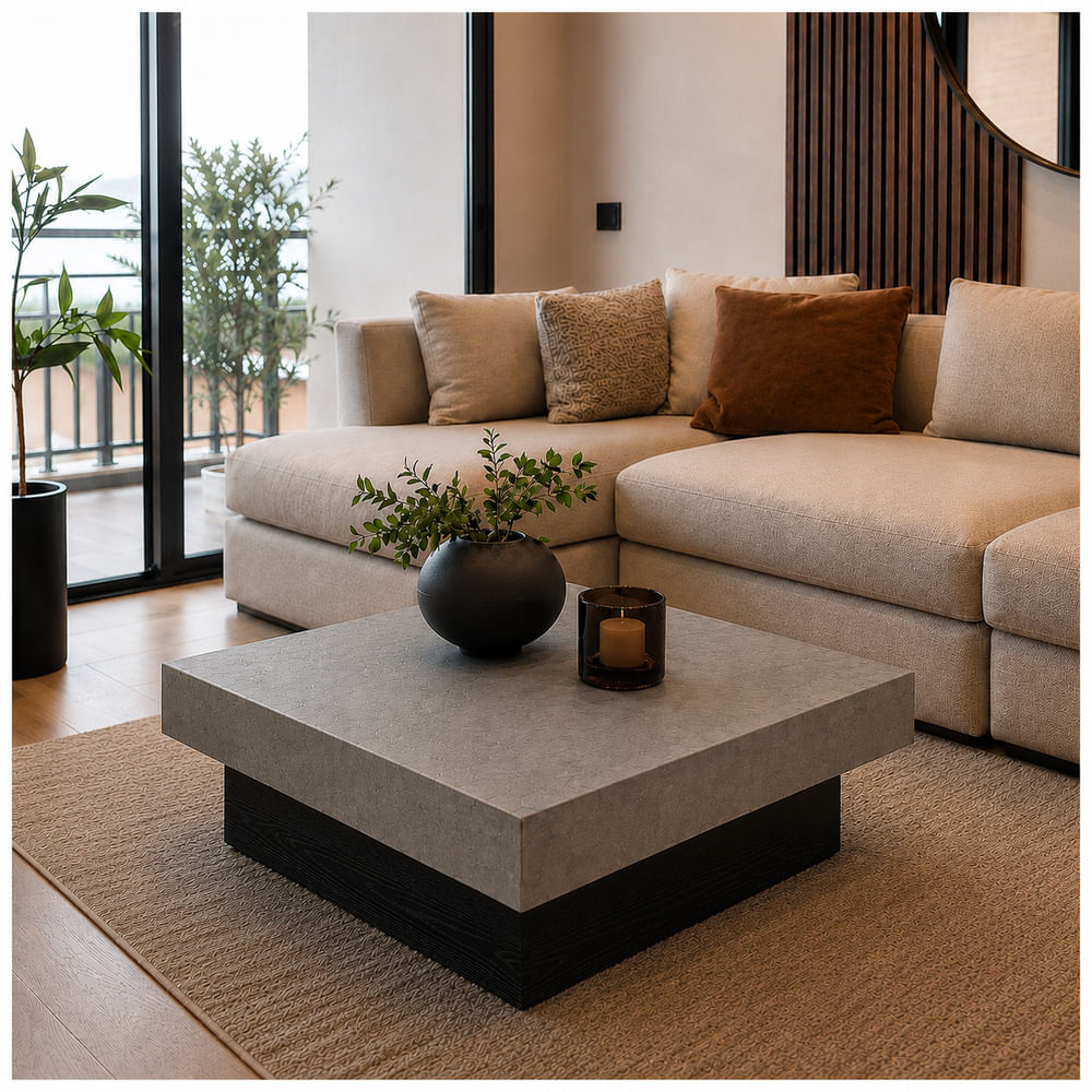 Mesa de Centro Moderna Osaka TU MESITA Cemento y Roble Negro