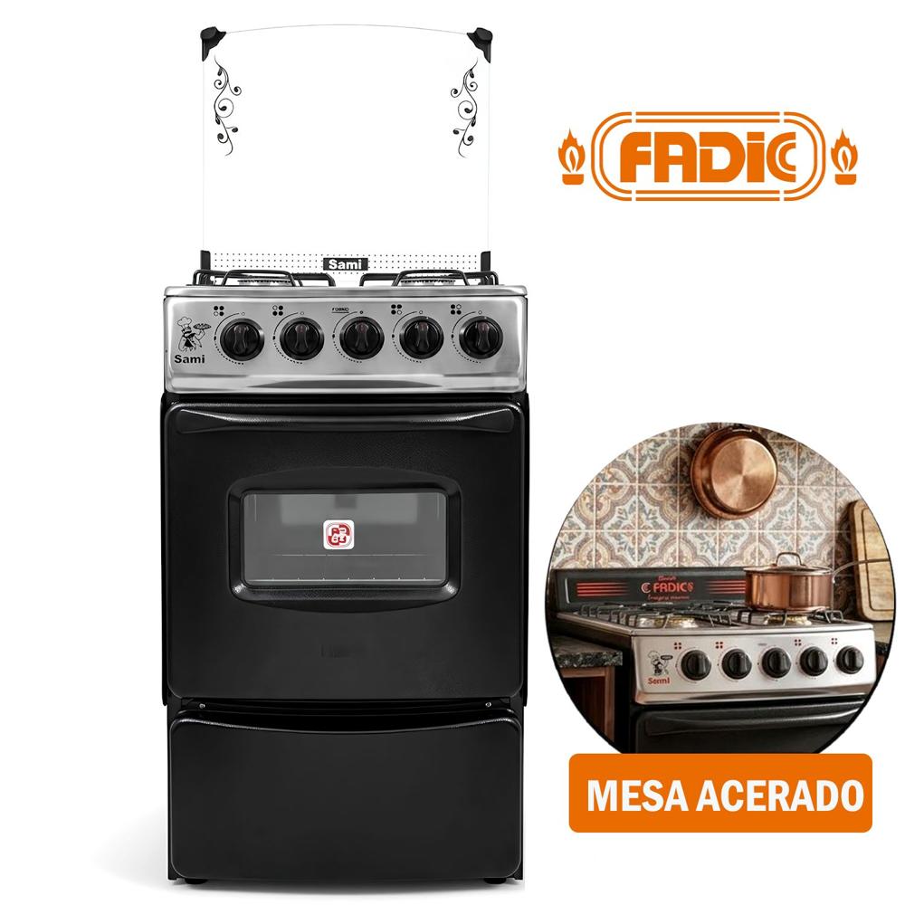 Cocina con tapa de vidrio y Horno Sami 4h Negro