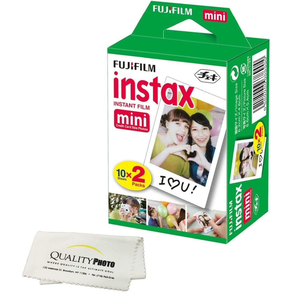 PELÍCULA INSTANTÁNEA FUJIFILM INSTAX MINI + PAÑO DE LIMPIEZA - PACK 20 HOJAS | BLANCO
