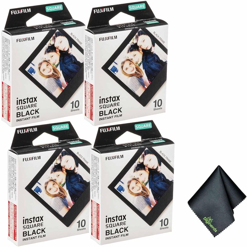 PELÍCULA INSTANTÁNEA FUJIFILM INSTAX SQUARE NEGRA + PAÑO DE LIMPIEZA - PACK 40 HOJAS