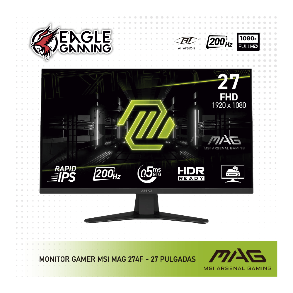 MONITOR GAMER MSI MAG 274F - 27 PULGADAS - RAPID IPS - WQHD - 200Hz - 0.5 ms