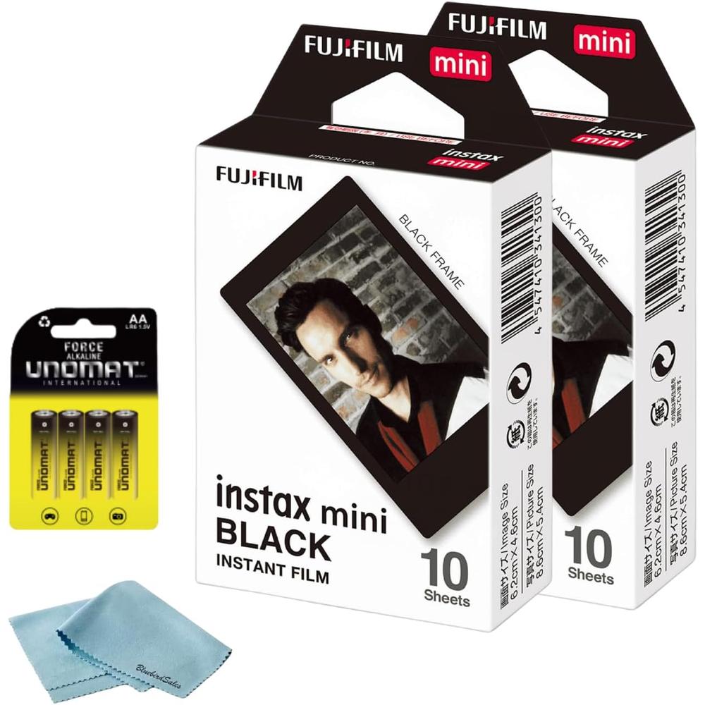 PELÍCULA INSTANTÁNEA FUJIFILM INSTAX MINI BLACK FRAME + BATERÍAS AA - SET 2 PZS