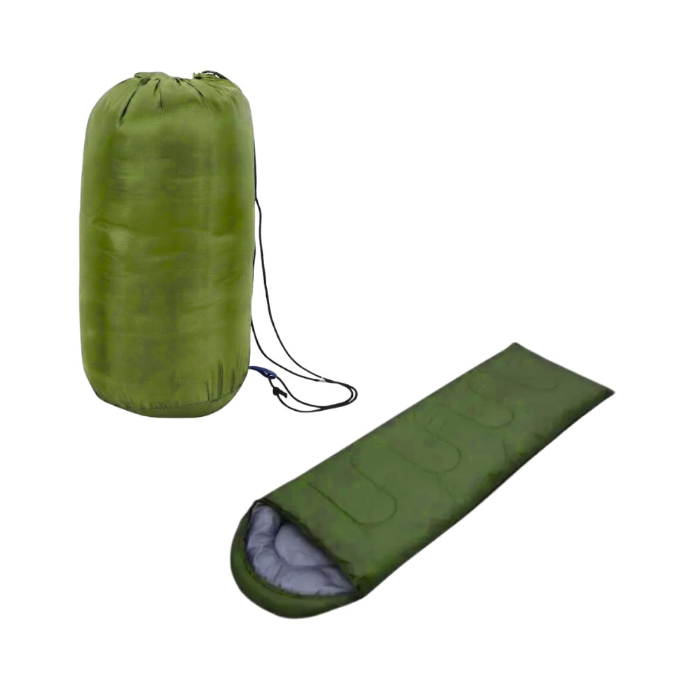 Bolsa de Dormir 200 x 70 cm con Capucha y Cremallera Lateral Ligero Verde