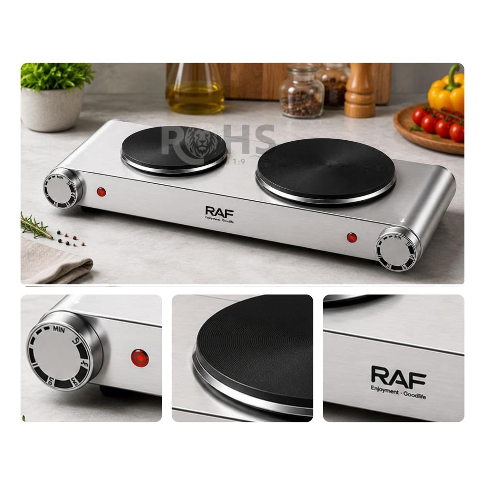 Estufa Eléctrica Doble RAF R.8072 2500W Con Regulación De Temperatura Y Doble Hornilla