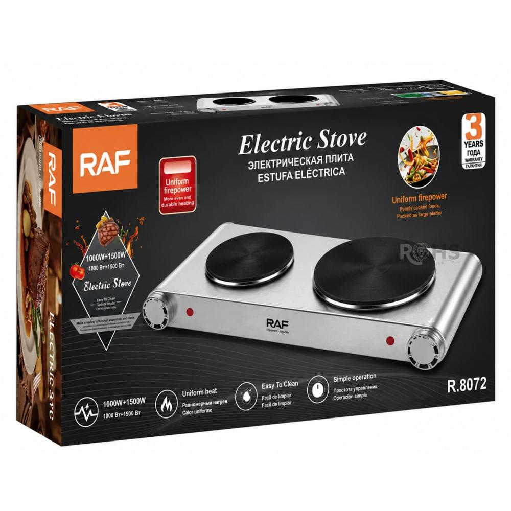 Estufa Eléctrica Doble RAF R.8072 2500W Con Regulación De Temperatura Y Doble Hornilla