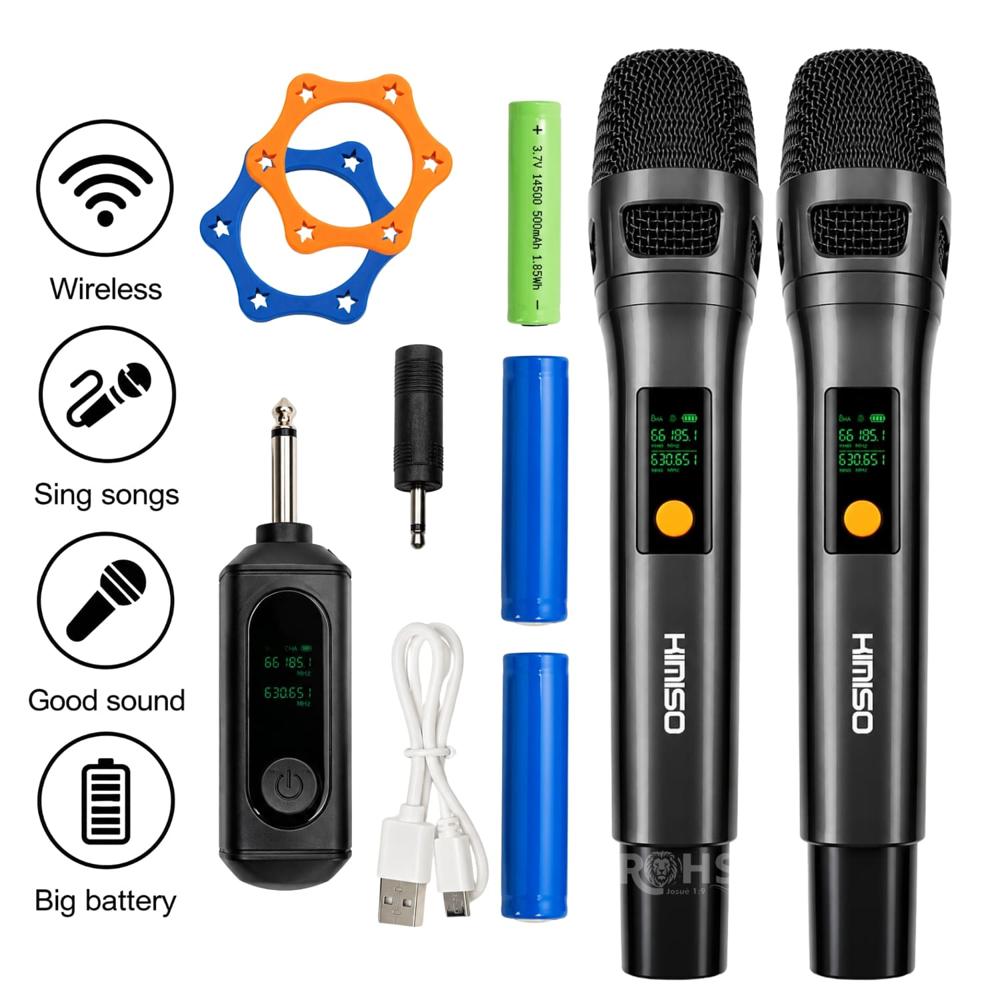 Micrófono Inalámbrico Kimiso KMS-904MC Recargable Con 2 Micrófonos Receptor USB Y Pantalla Digital