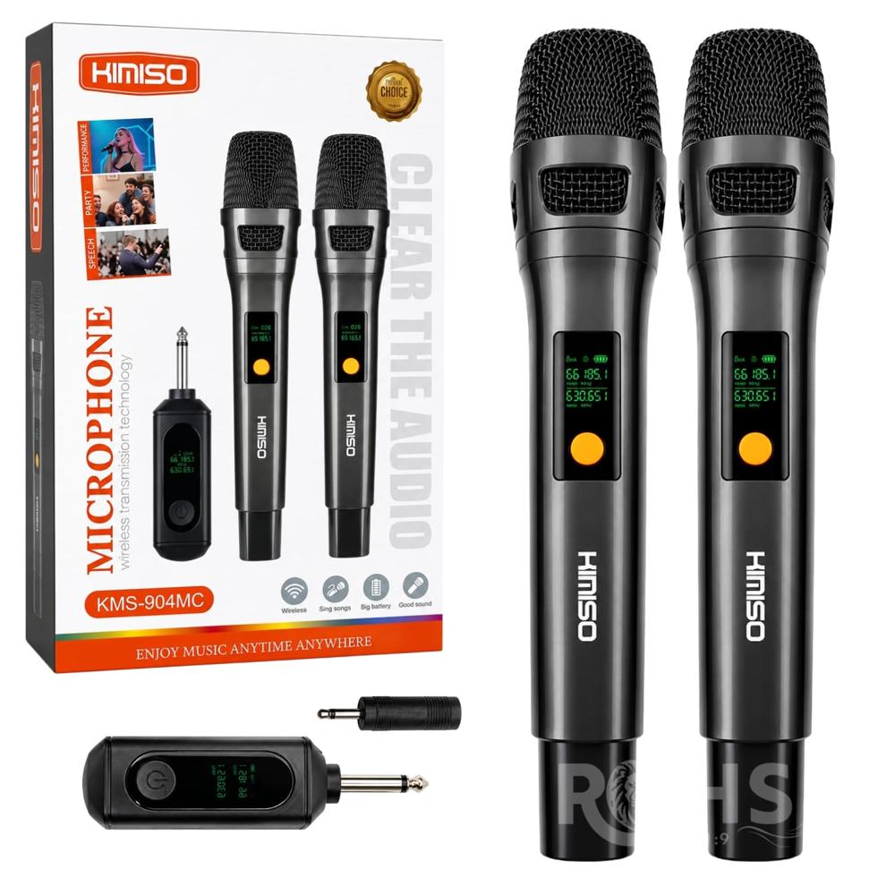 Micrófono Inalámbrico Kimiso KMS-904MC Recargable Con 2 Micrófonos Receptor USB Y Pantalla Digital