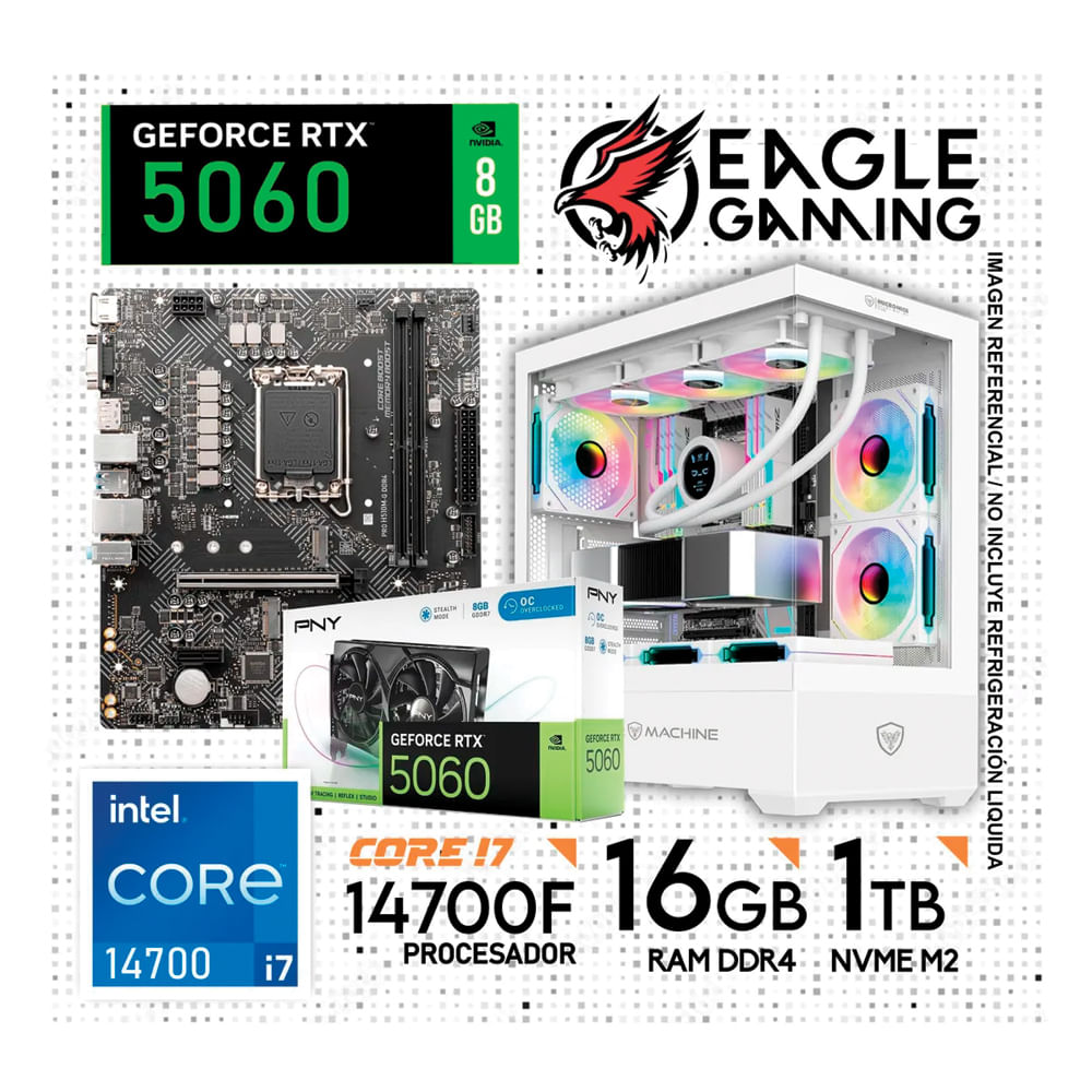 Computadora Pc Intel Core I7 14700F RAM 16GB SSD 1TB RTX 5060 - 14va Generación