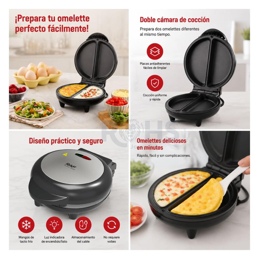 Máquina Para Omelette RAF R.512 Antiadherente 850W Con Doble Cámara De Cocción