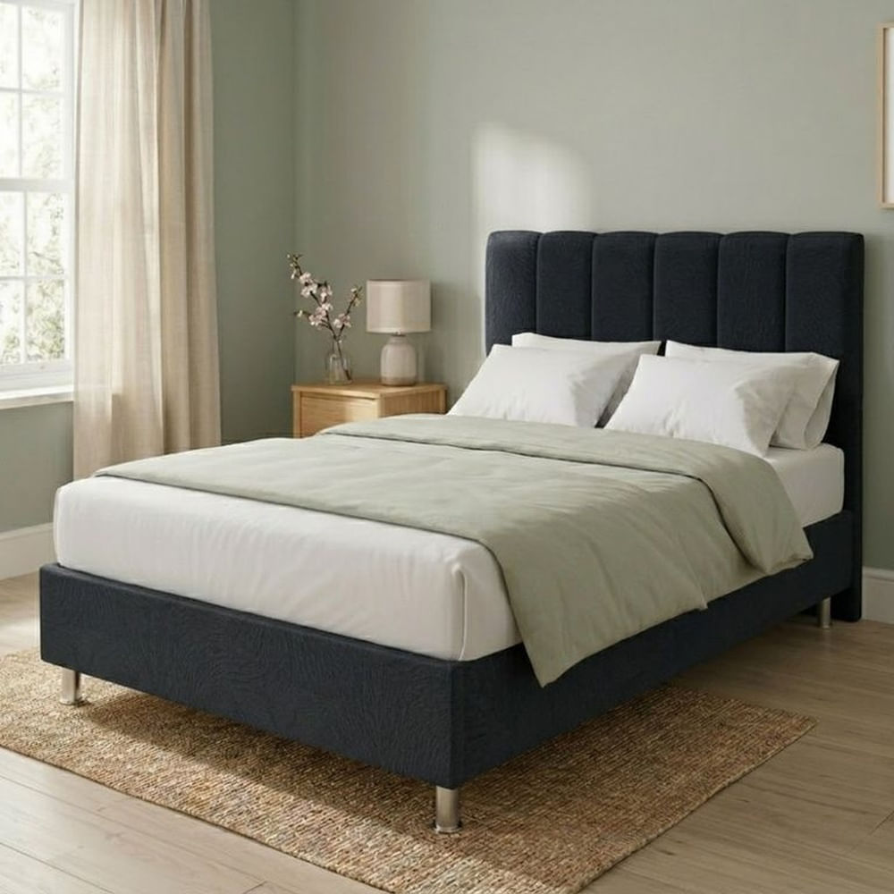 Cama Box Tarima Essenza + Cabecera Malva 2 Plazas - Negro Multicolor