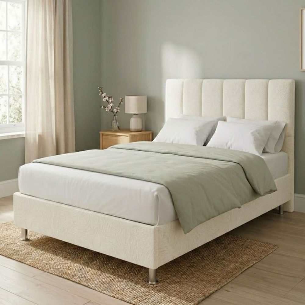 Cama Box Tarima Essenza + Cabecera Malva 2 Plazas - Blanco Multicolor