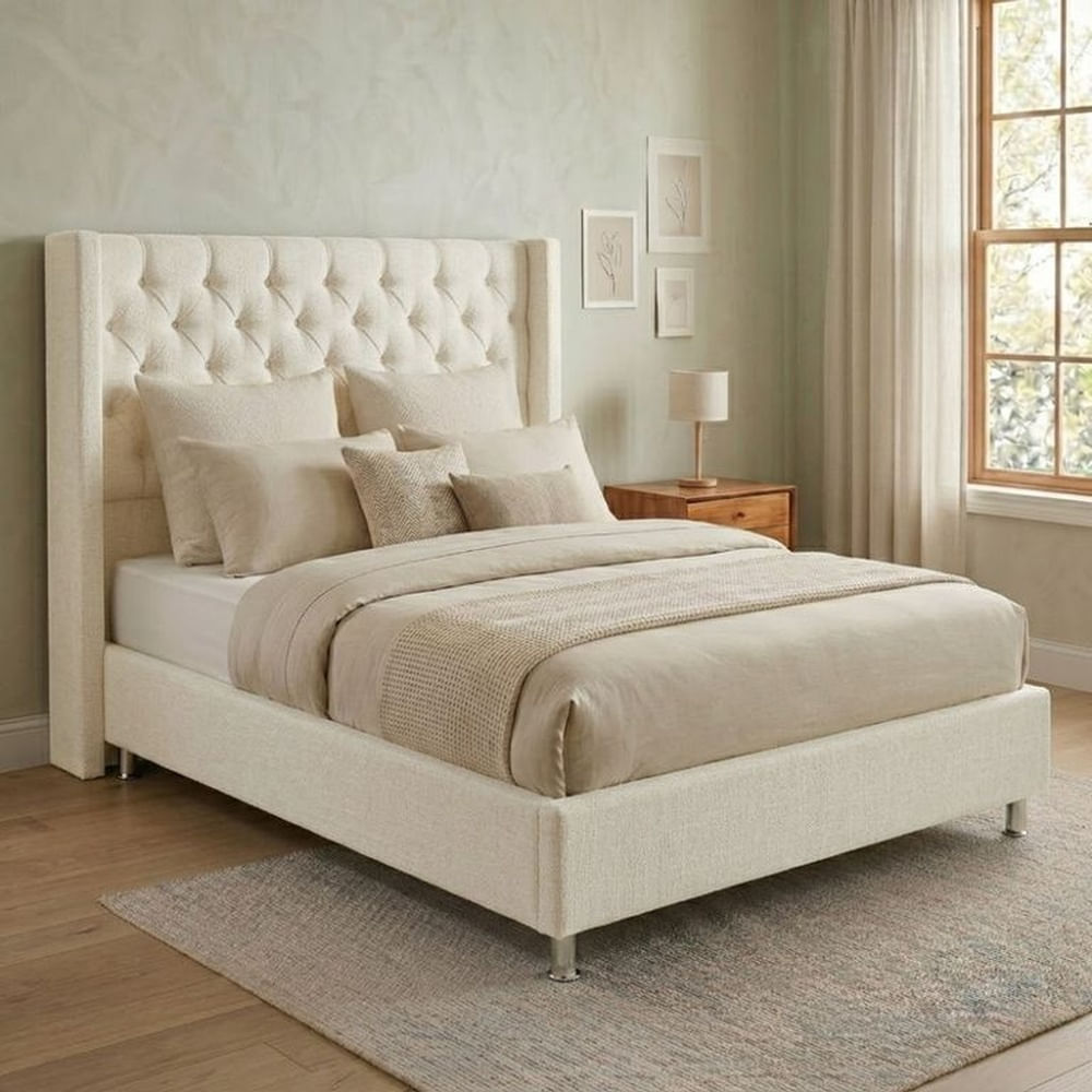 Cama Box Tarima Essenza + Cabecera Nordic 1.5 Plazas - Blanco Multicolor