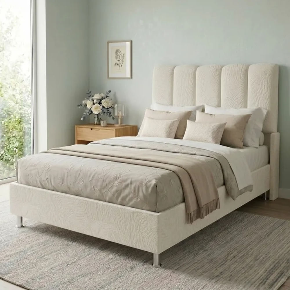 Cama Box Tarima Essenza + Cabecera Nube 2 Plazas - Blanco Multicolor