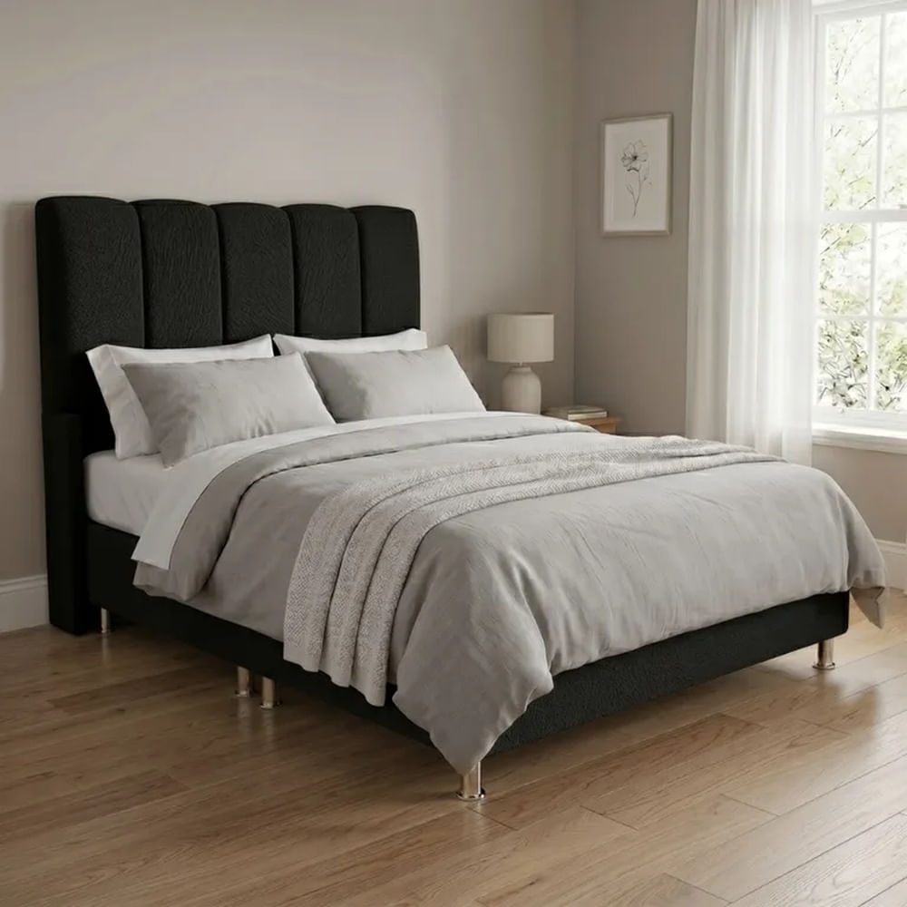 Cama Box Tarima Essenza + Cabecera Nube Queen - Negro Multicolor