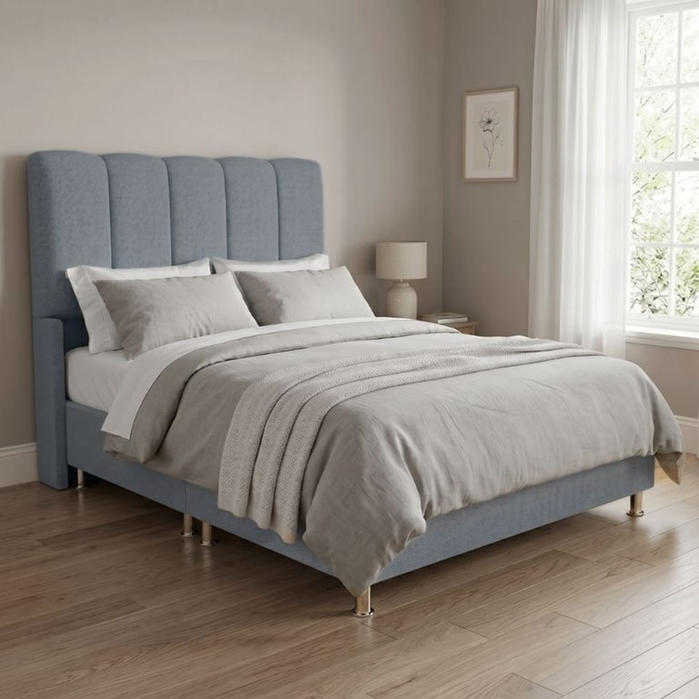 Cama Box Tarima Essenza + Cabecera Nube Queen - Gris Claro Multicolor