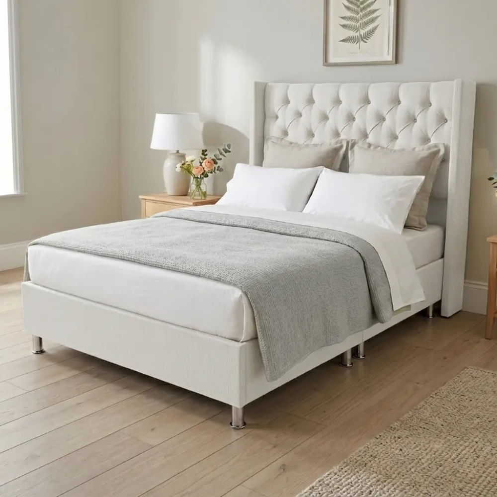 Cama Box Tarima Essenza + Cabecera Nordic Queen - Blanco Multicolor