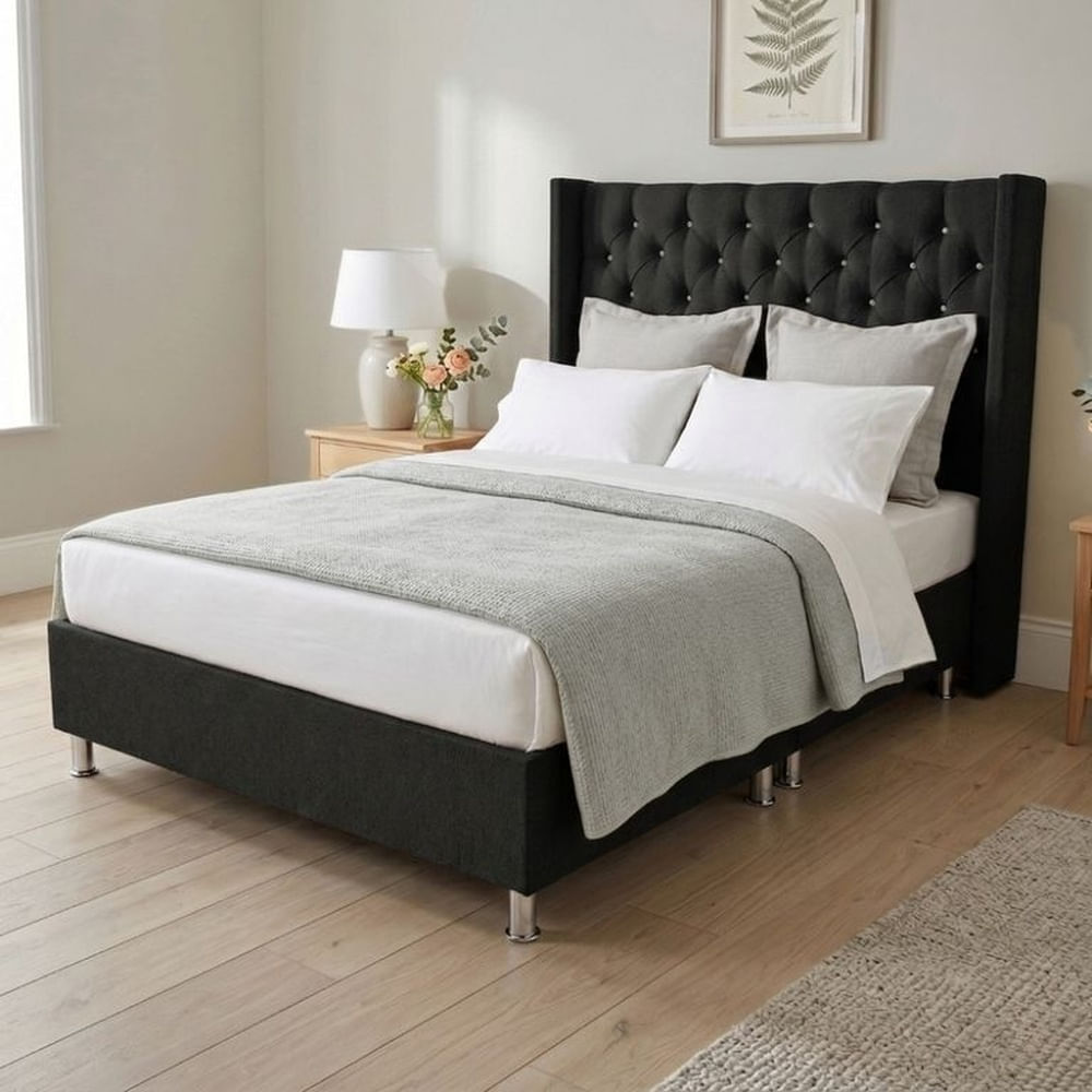 Cama Box Tarima Essenza + Cabecera Nordic King - Negro Multicolor