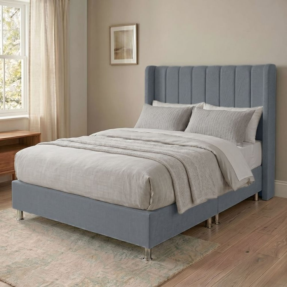 Cama Box Tarima Essenza + Cabecera Duna King - Gris Claro Multicolor