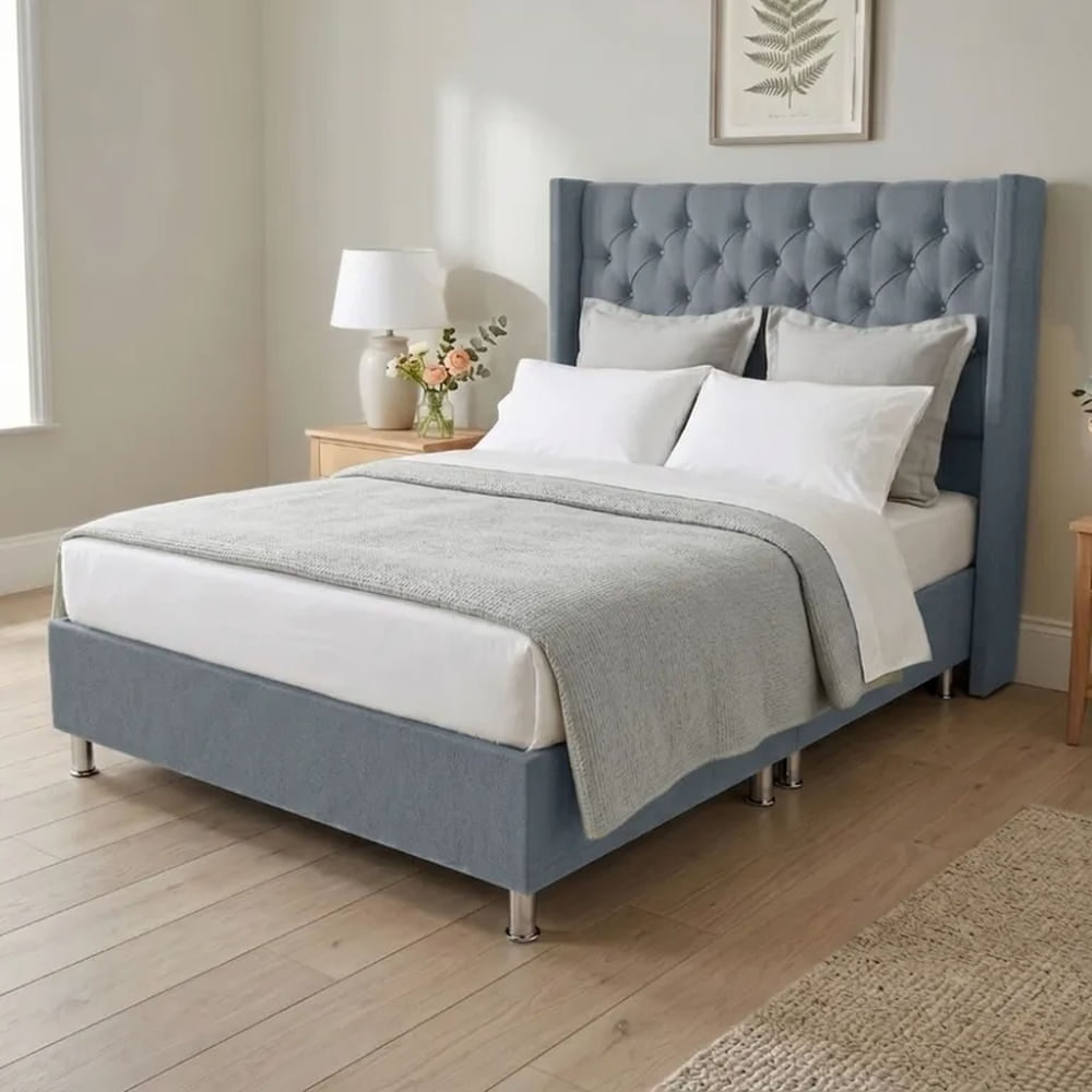 Cama Box Tarima Essenza + Cabecera Nordic King - Gris Claro Multicolor