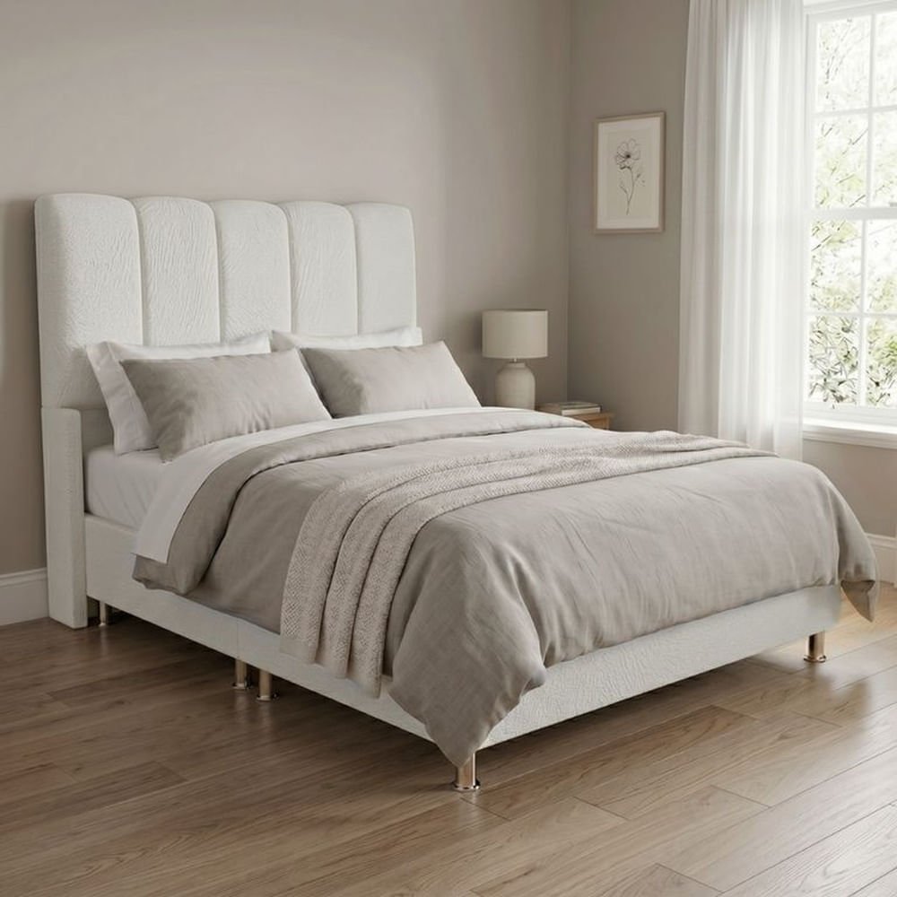 Cama Box Tarima Essenza + Cabecera Nube Queen - Blanco Multicolor