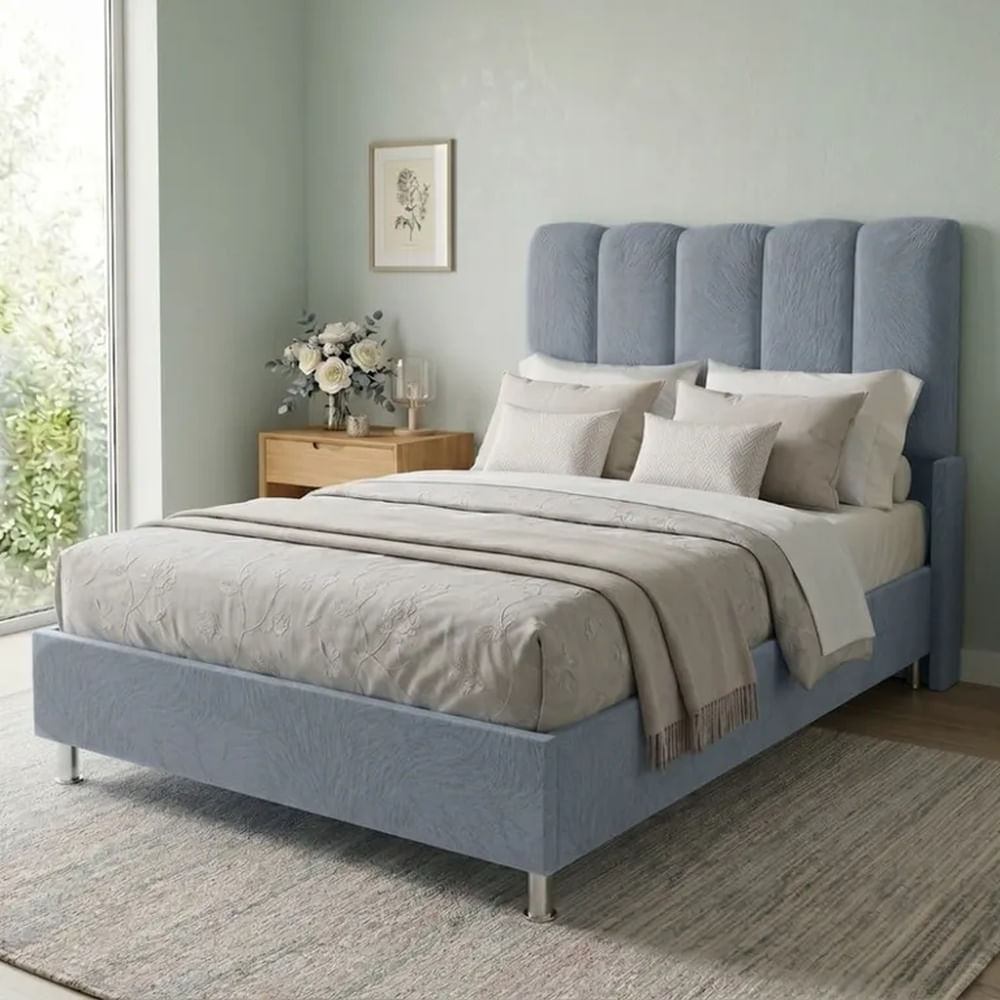 Cama Box Tarima Essenza + Cabecera Nube 2 Plazas - Gris Claro Multicolor