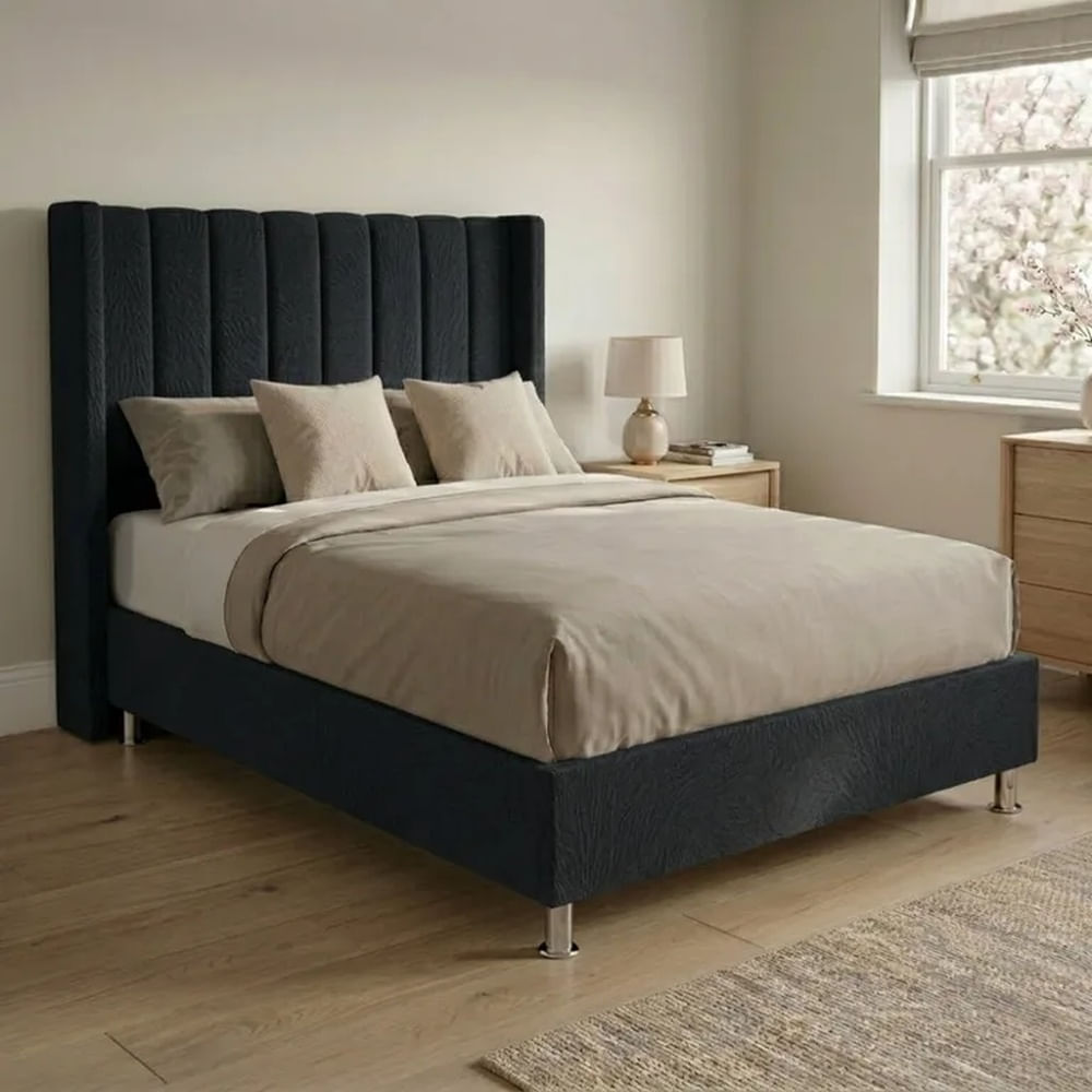 Cama Box Tarima Essenza + Cabecera Duna 1.5 Plazas - Negro Multicolor