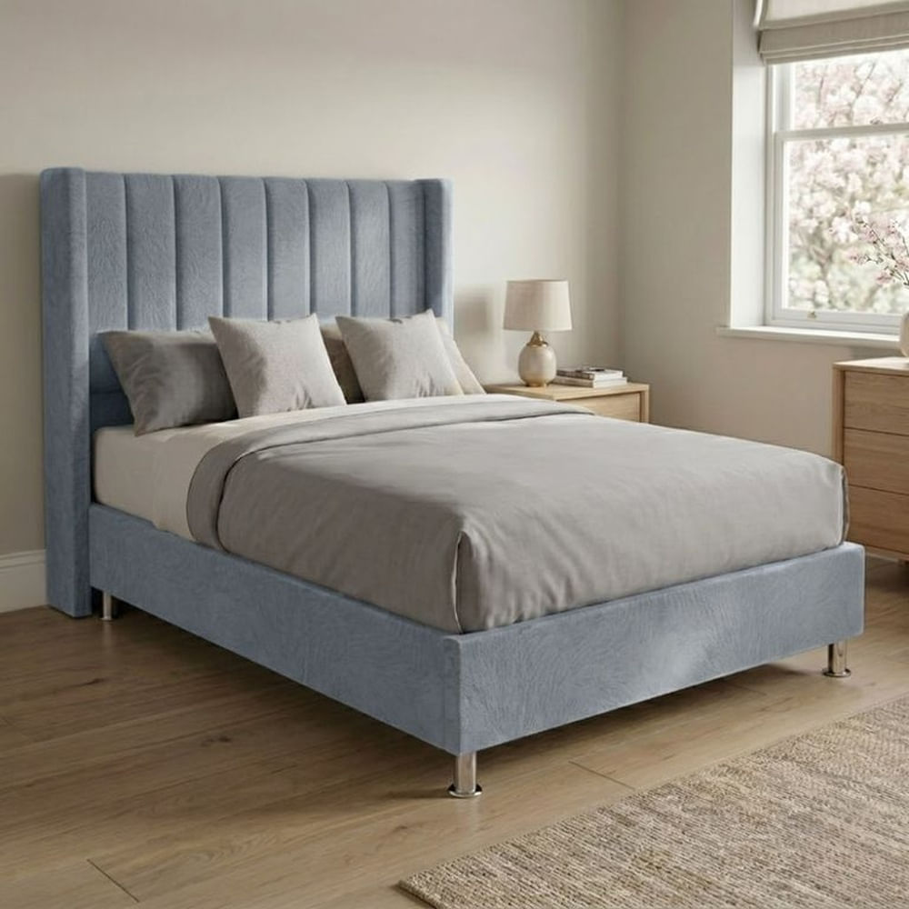 Cama Box Tarima Essenza + Cabecera Duna 1.5 Plazas - Gris Claro Multicolor