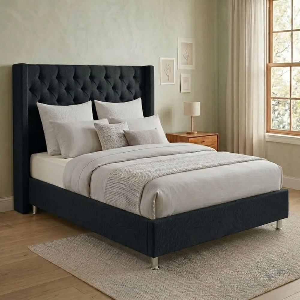 Cama Box Tarima Essenza + Cabecera Nordic 1.5 Plazas - Negro Multicolor