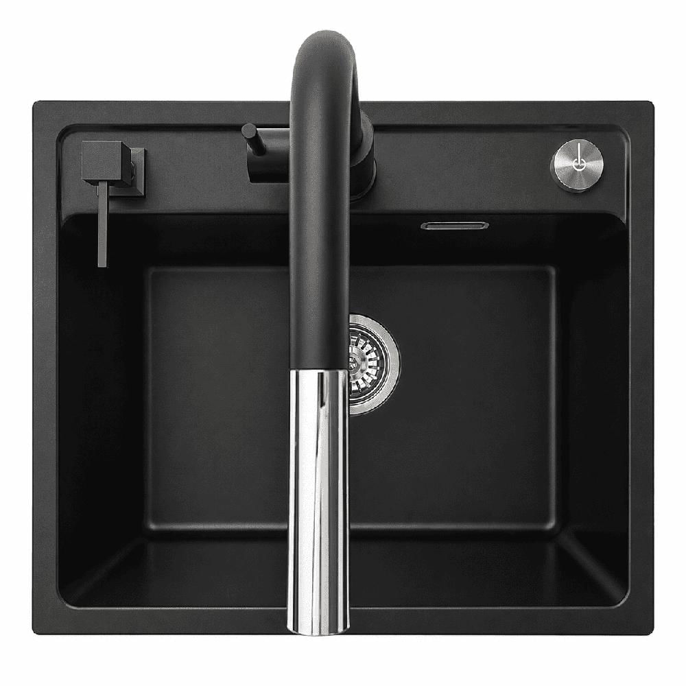 Lavadero de Cuarzo 56x47 HILIVING Con Grifo Control de Drenaje y Dispensador  de Detergente Líquido