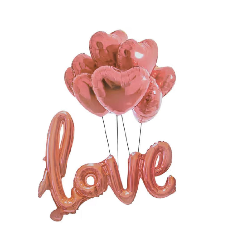 SAN VALENTIN - Globo metalico corazones rosa
