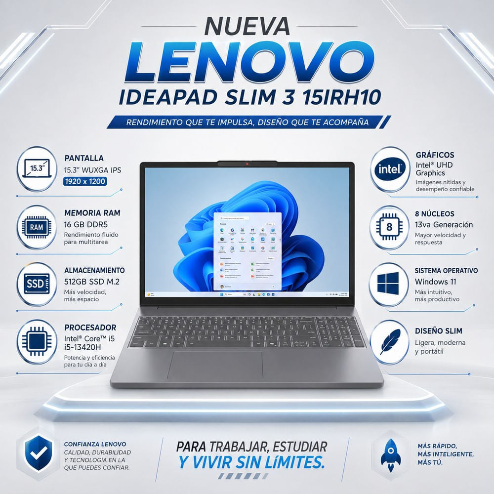 Laptop Lenovo IdeaPad Slim 3 15.3  WUXGA Core i5-13420H 16GB RAM 512GB SSD Win 11 15IRH10