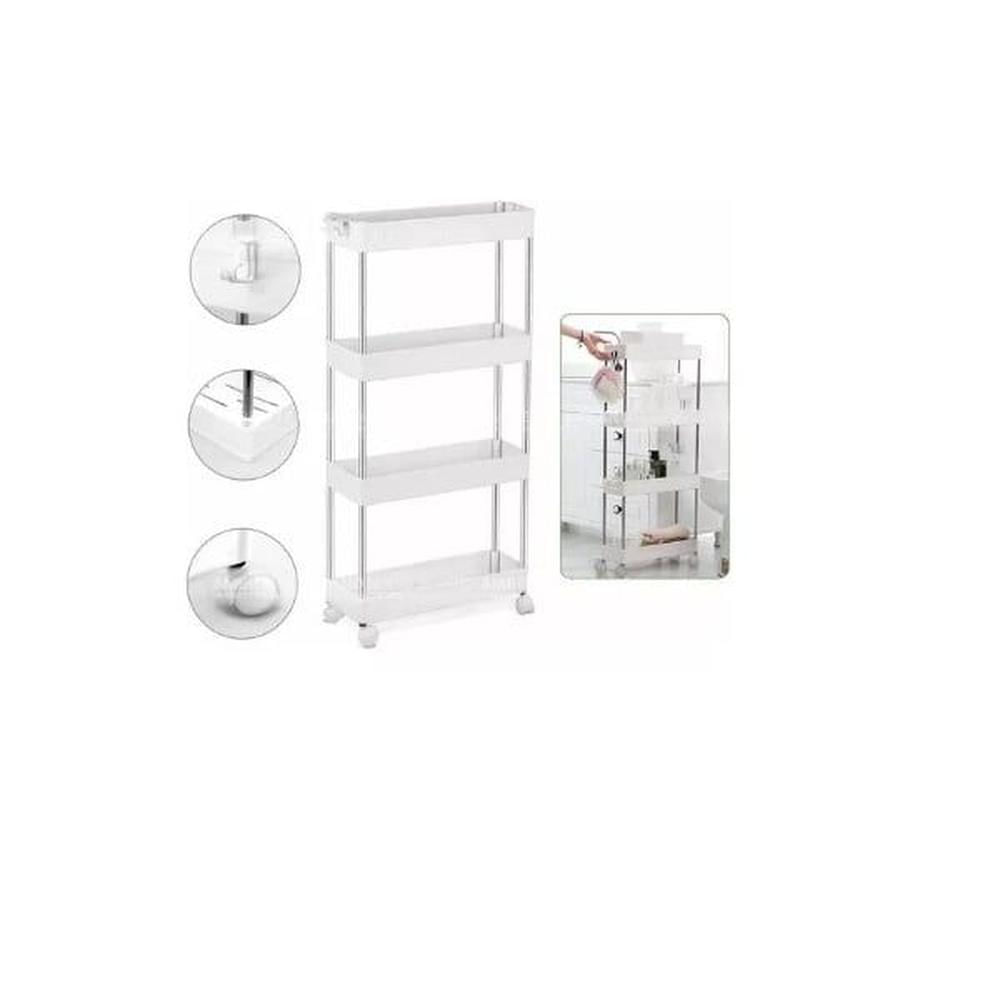 Estante tipo carrito multiusos de 4 niveles con ruedas color blanco